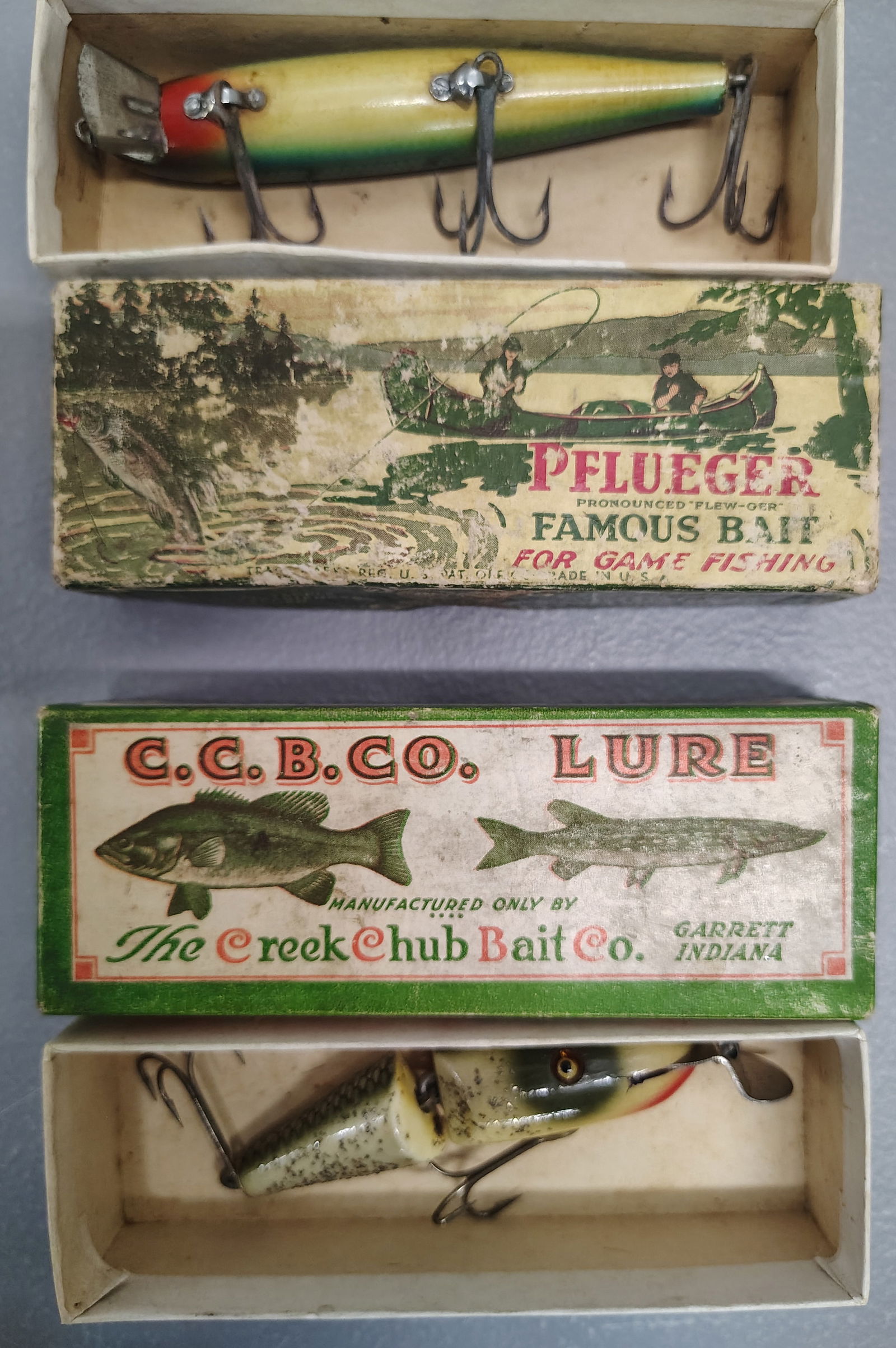 Fishing items: creek chub-pikie jointed pflueger pal-o-mine minnow