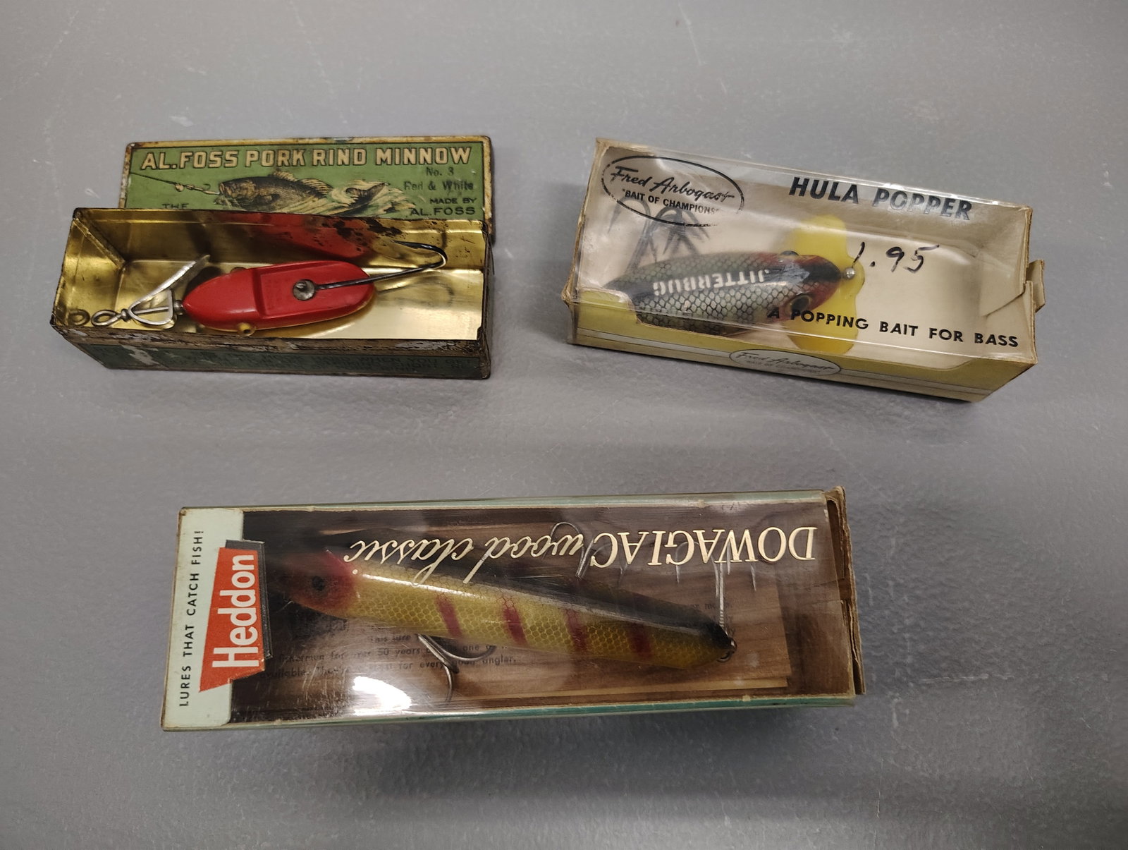 Fishing items: Al foss oriental wiggler arbogast jitter heddon-classic