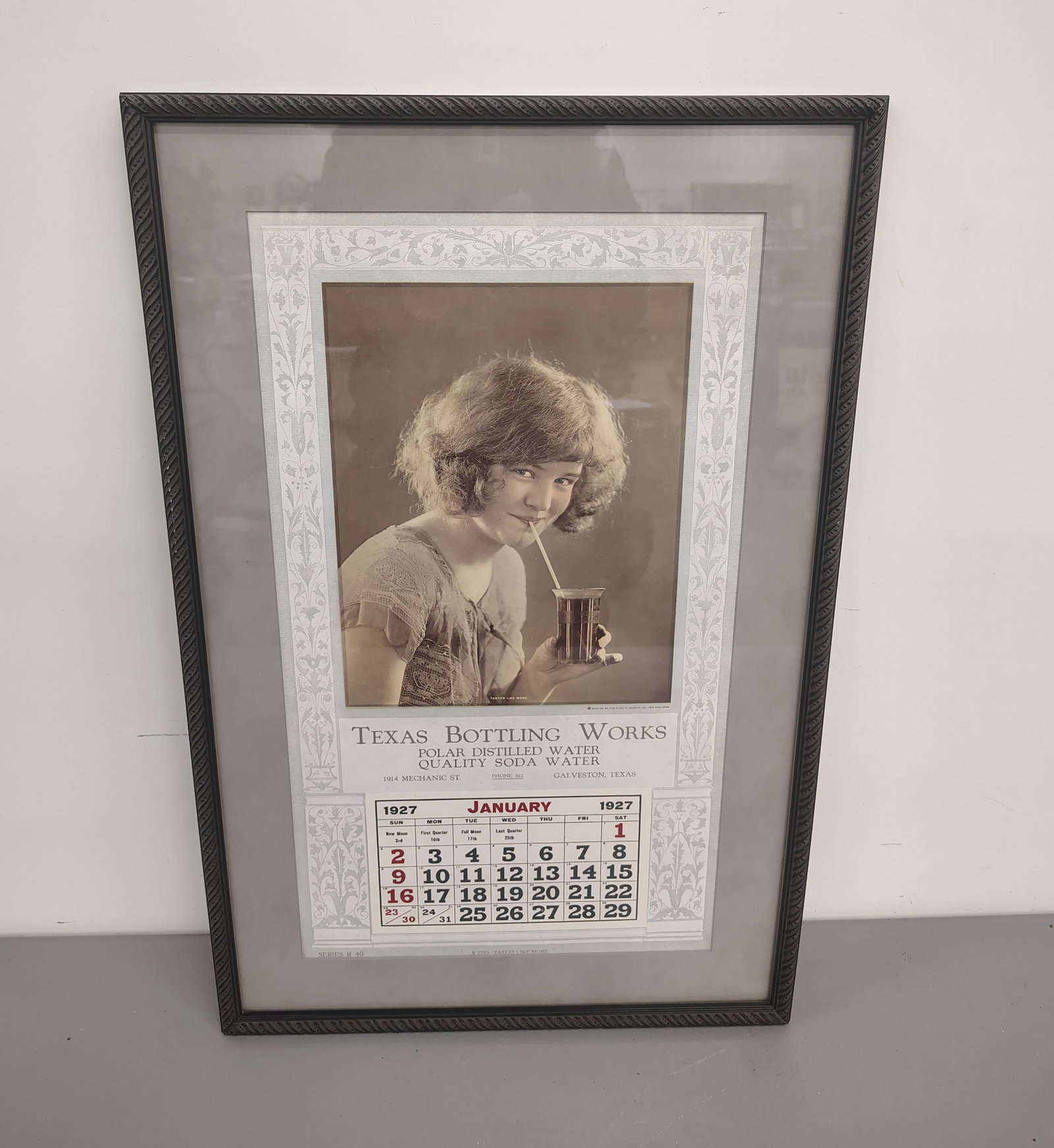 Calendar: 1927 Texas Bottling Works framed calendar