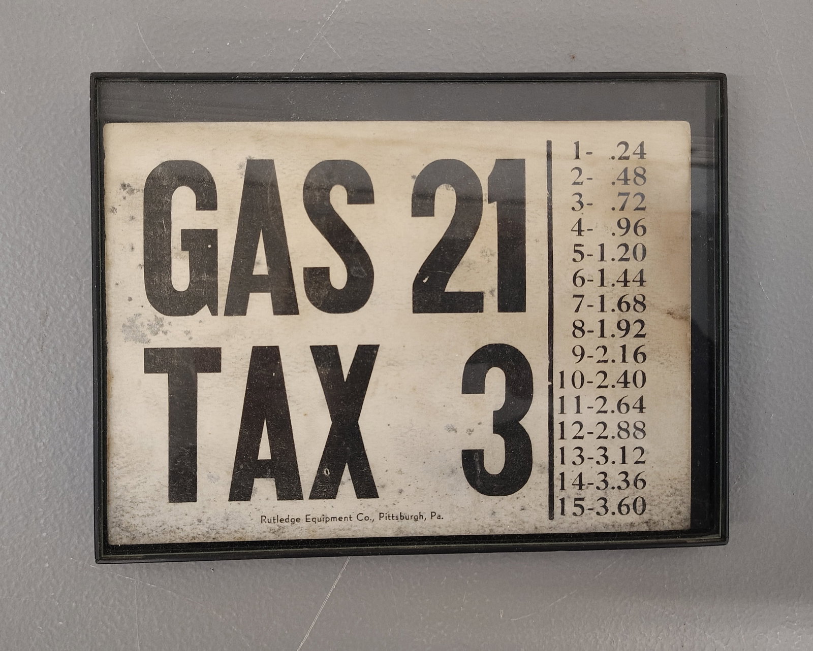 Price sign: cardboard gas price sign framed