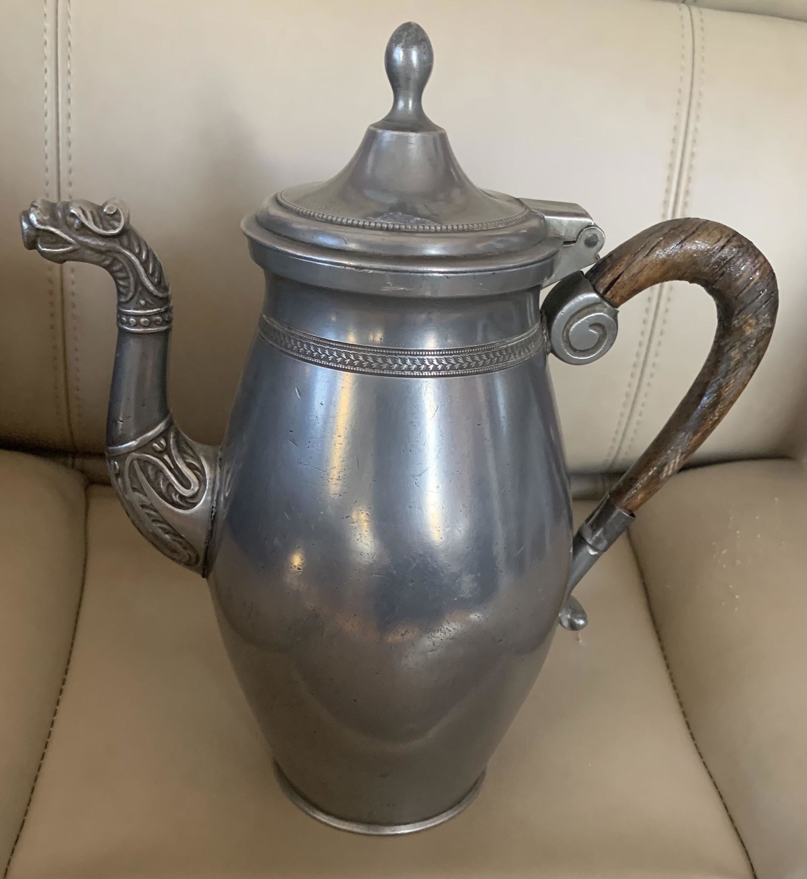 18th Century French Pewter Coffe/Tea Pot with Dragon (1 of 4)