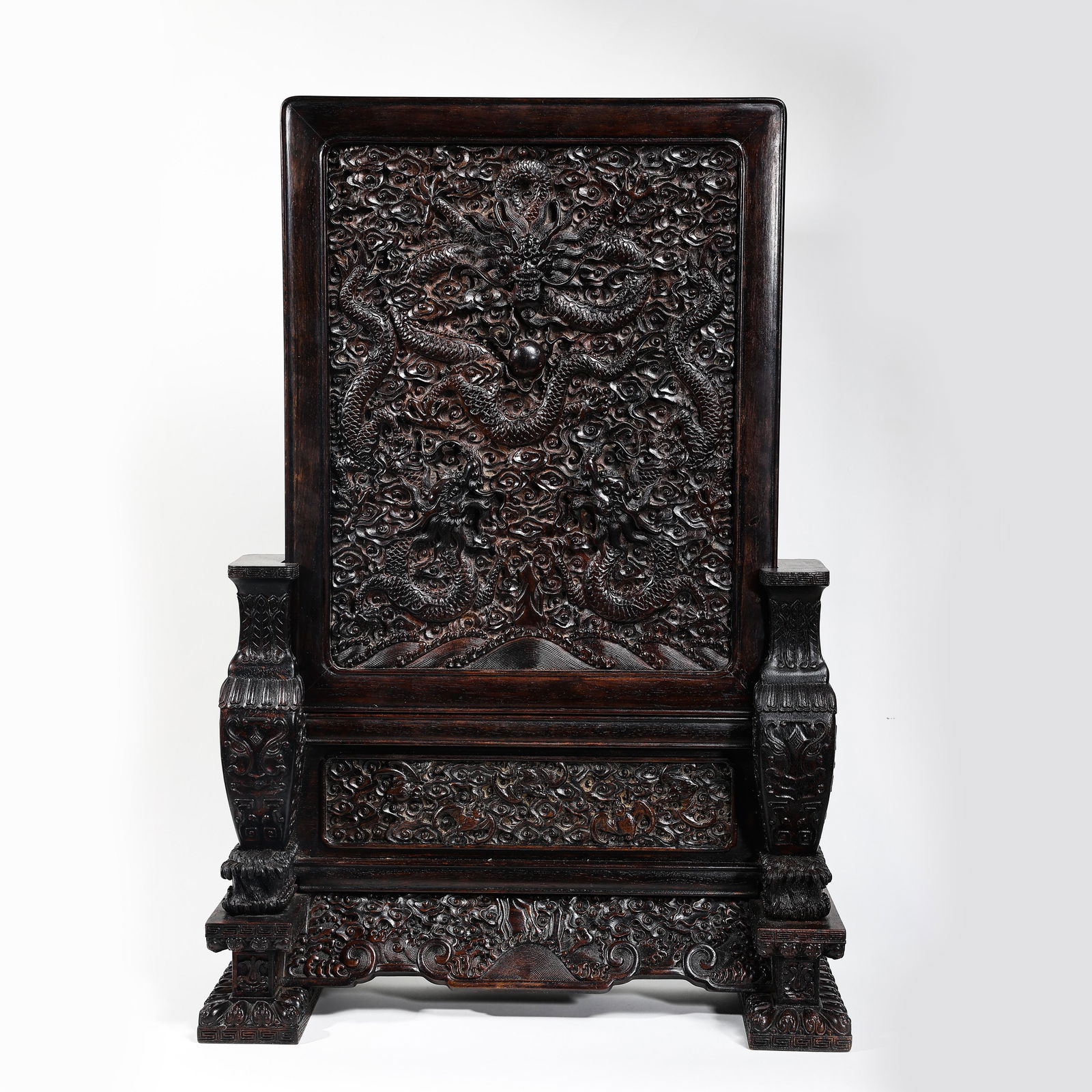 Red sandalwood dragon pattern inset screen of Qing Dynasty in China (1 of 8)