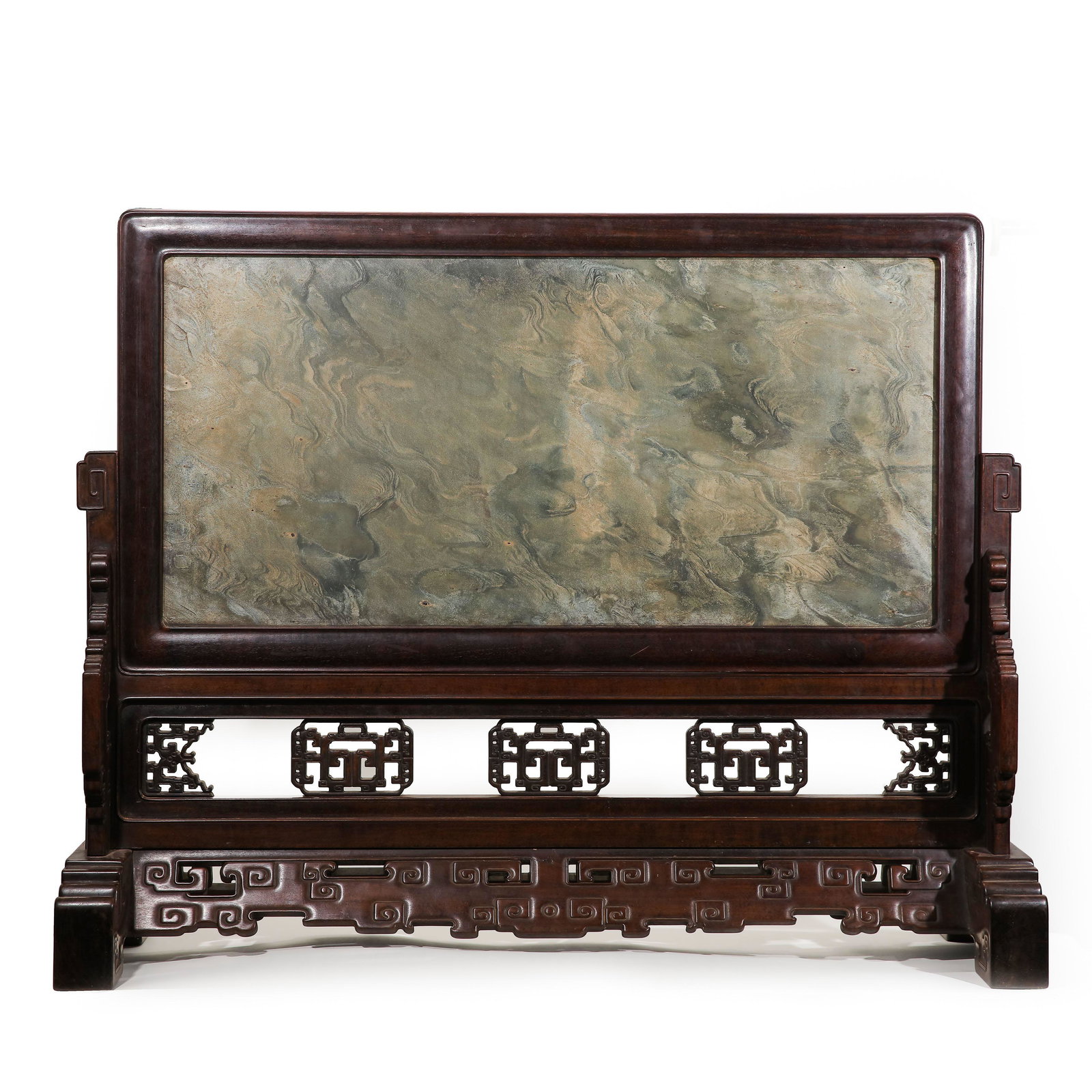 Red sandalwood inlaid marble screen in Qing Dynasty (1 of 9)
