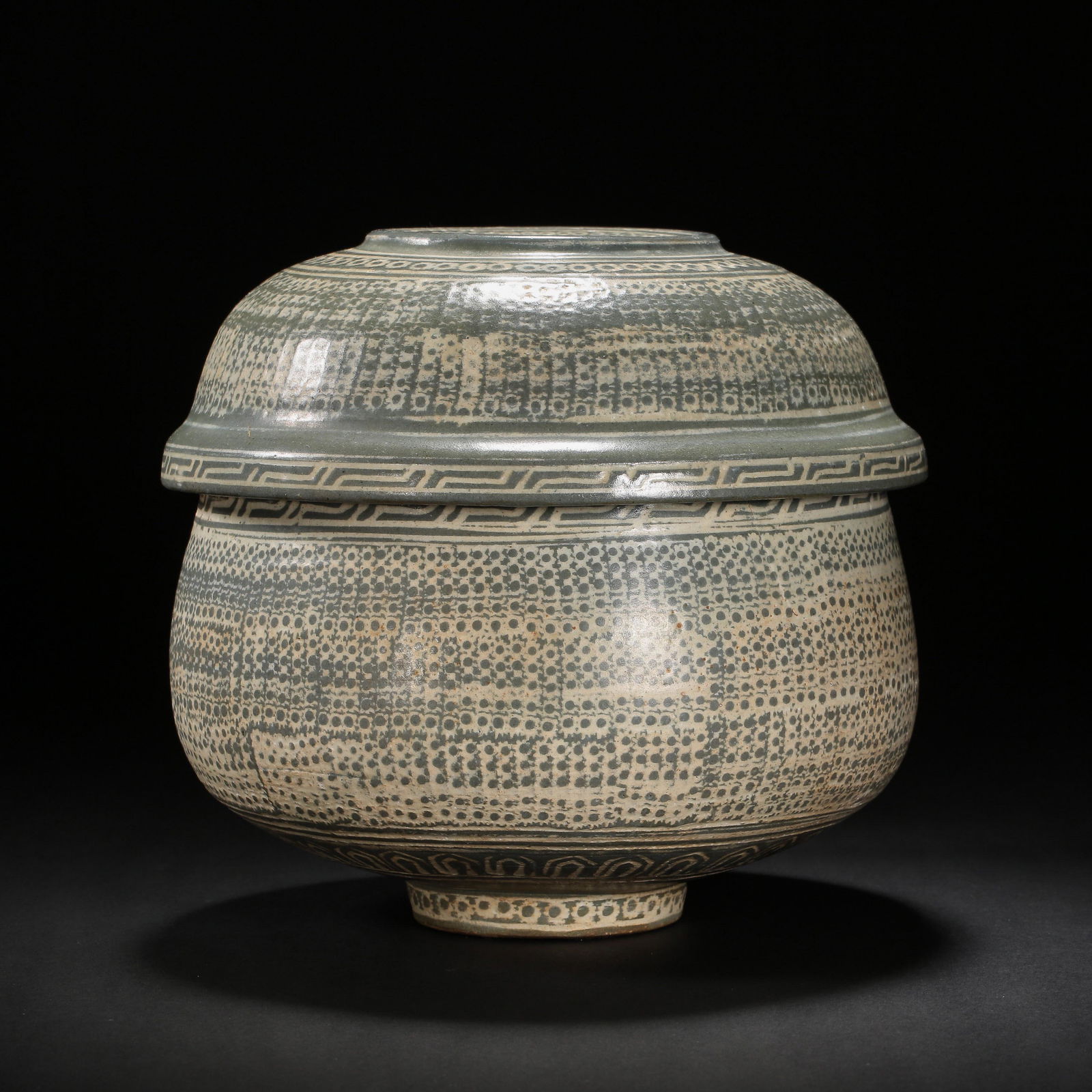 Korean celadon covered pot (1 of 9)