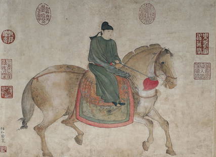 Yuan Dynasty Ren Renfa horse drawing silk mirror heart: Height: 32cm, understanding: 43cm