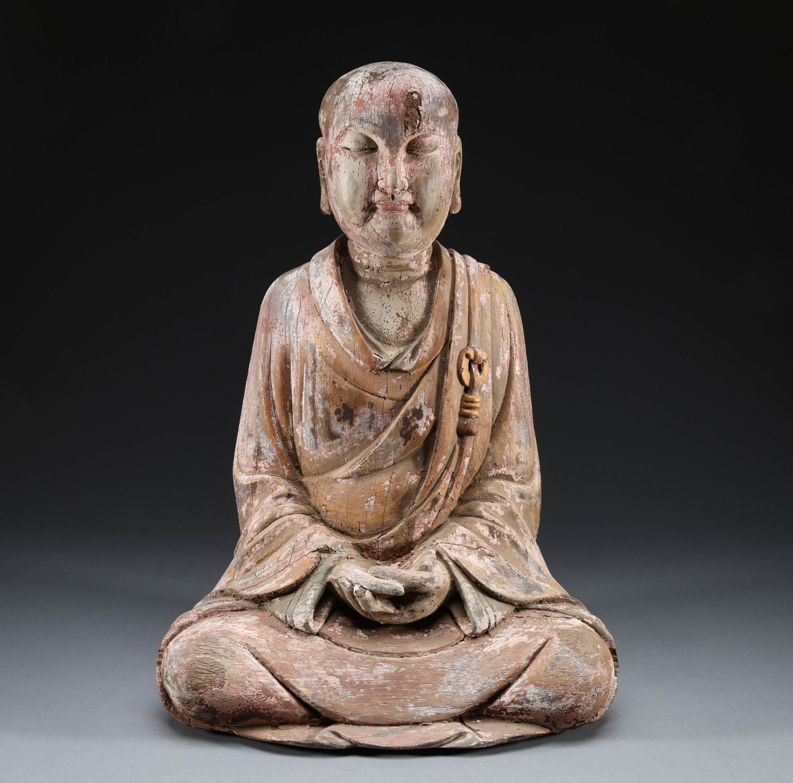 Wooden painted Buddha before the Ming Dynasty: Wï¼š30cm,H:45cm,Weight:2790g