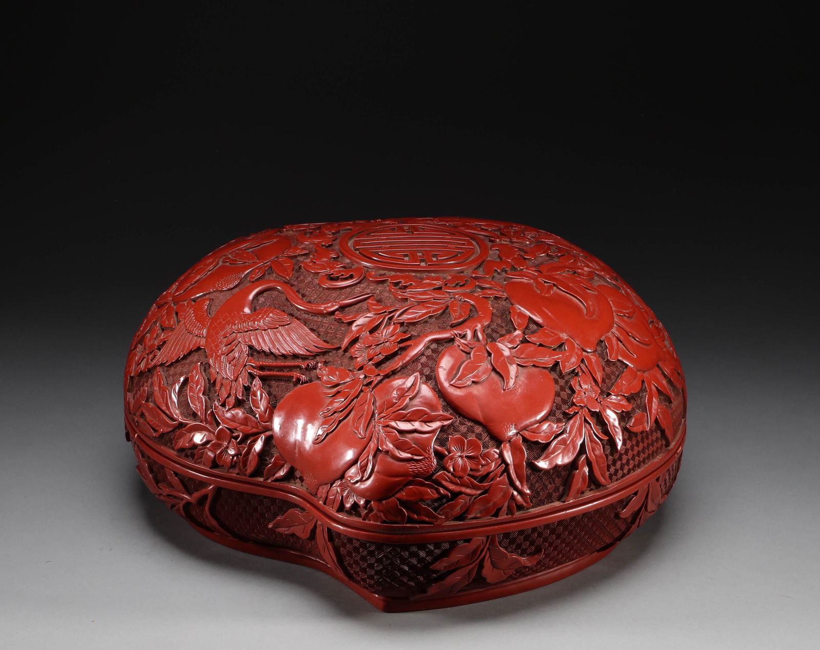 Qing Dynasty lacquer carved longevity peach holding box (1 of 10)
