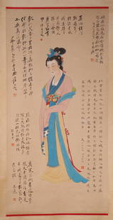 Zhang Daqian Guanyin drawing this vertical axis: Height: 137cm, Width: 66cm,