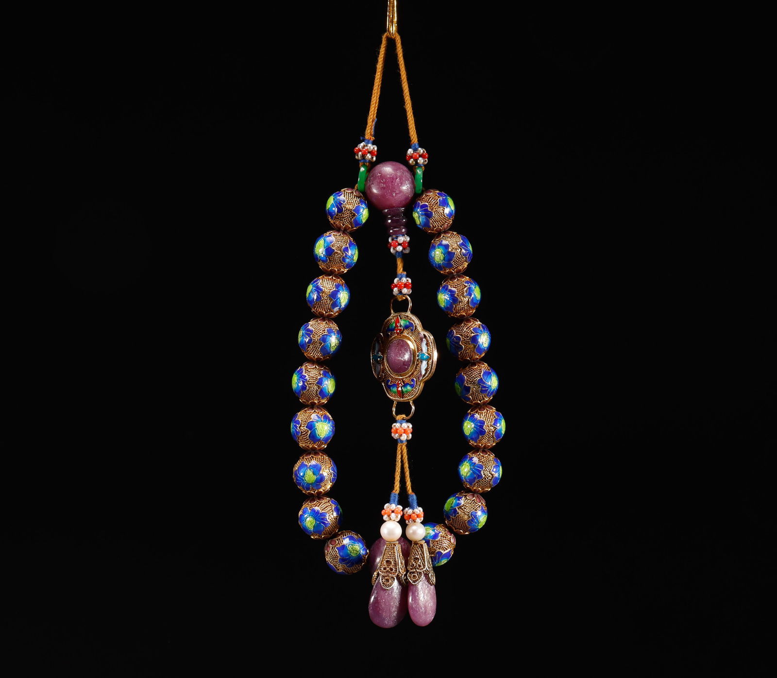 Qing Dynasty copper roasted blue 18 pieces handheld (tourmaline with beads) (1 of 5)