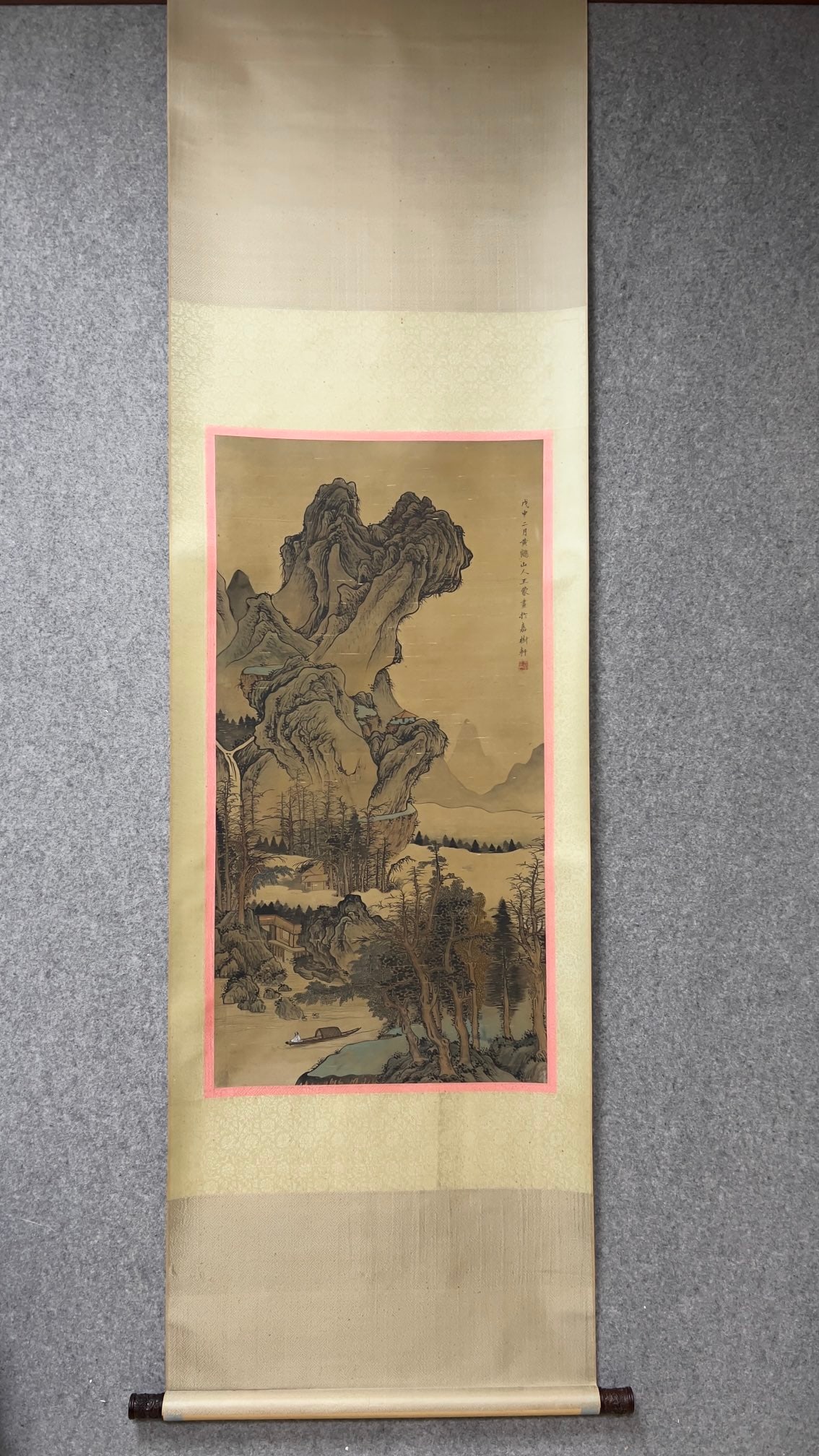 Wang Meng's vertical scroll of landscape on silk: Height: 99cm, Width: 51cm