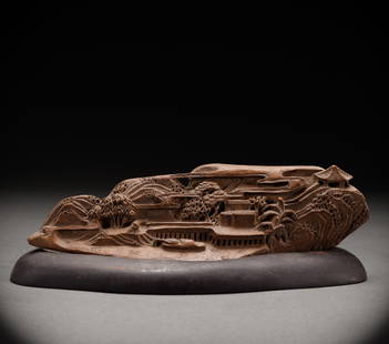 Qing Dynasty agarwood mountain: Height: 8.5cm, Width: 28cm, Weight: 394g