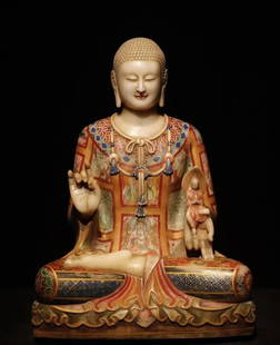 White Marble painted Buddha statues before the Ming Dynasty: Height: 68cm, Width: 50cm,