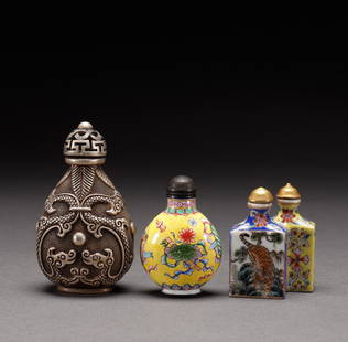 A set of Qing Dynasty silver, enamel, pink porcelain, and snuff bottle: Height: 6.8cm, width: 4.6cm,Height: 9.5cm, Width: 5.5cm, weight: 251g