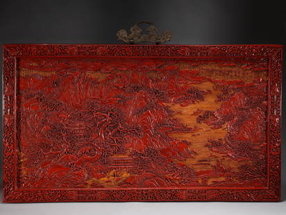 Qing Dynasty lacquerware character stories hanging on screen: Height: 59cm, Width: 103cm,