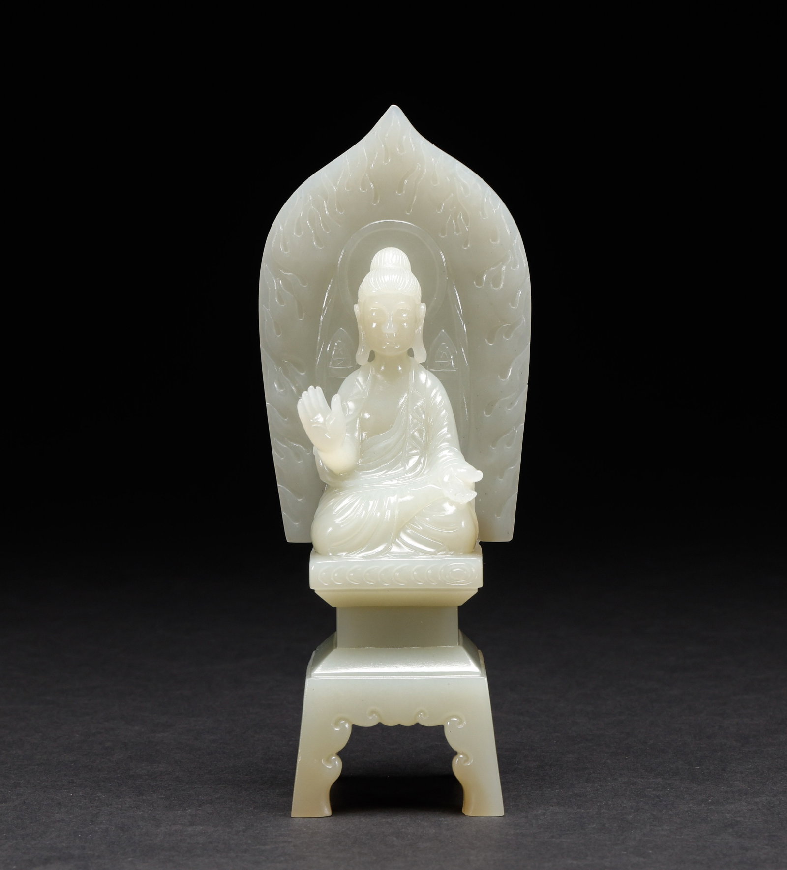 Hotan Jade Guanyin in Qing Dynasty: Height: 14.5cm, Width: 6cm, Weight: 245g
