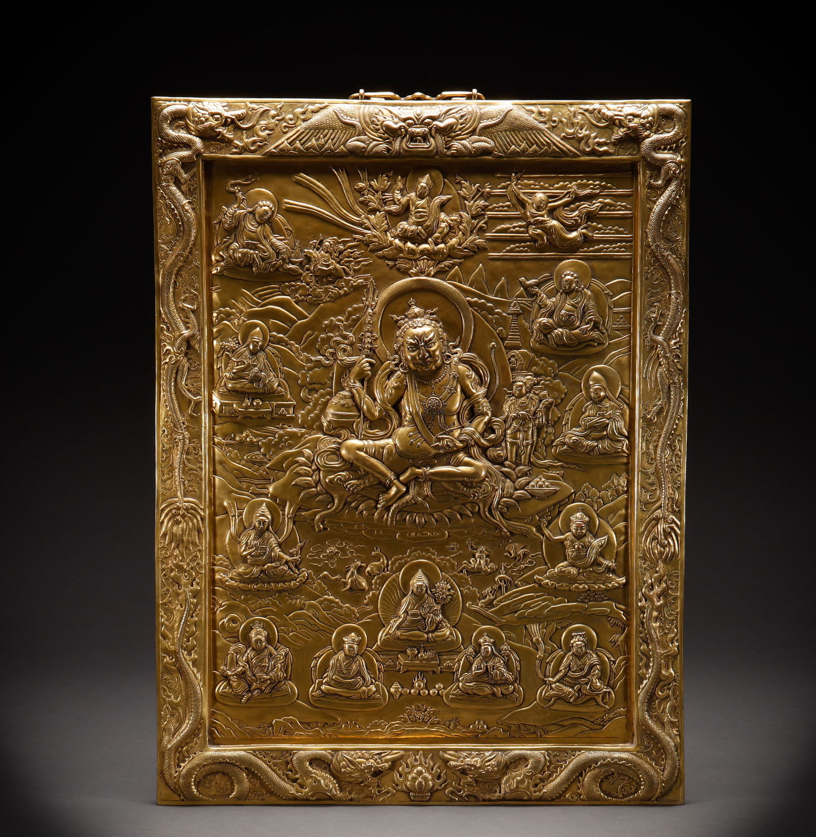 Qing Dynasty Copper Gilded Tangka: Height: 68cm, Width: 51cm,