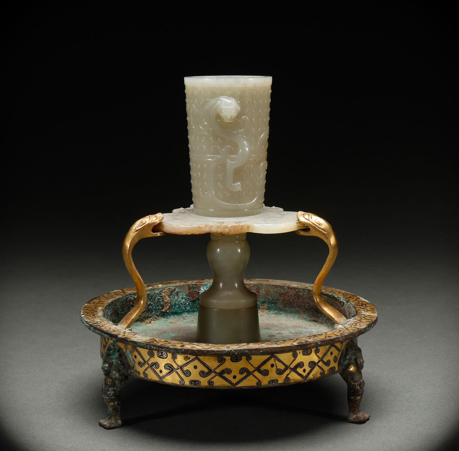 Before the Ming Dynasty, copper embryo mixed with gold and silver Hotan Jade high cup (1 of 12)
