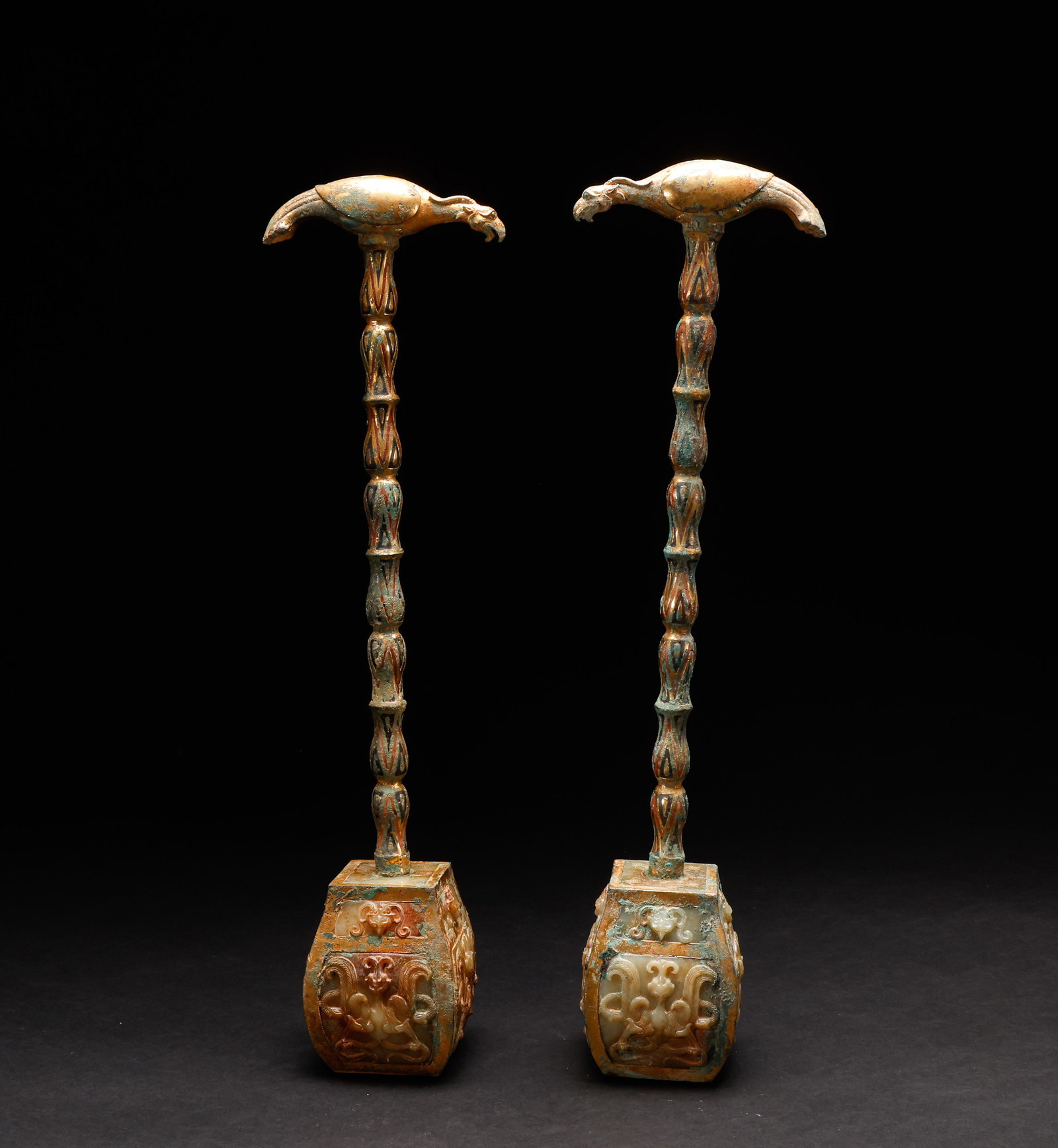 Before the Ming Dynasty, there was a pair of copper, gold, silver, inlaid jade wine vessels (1 of 10)