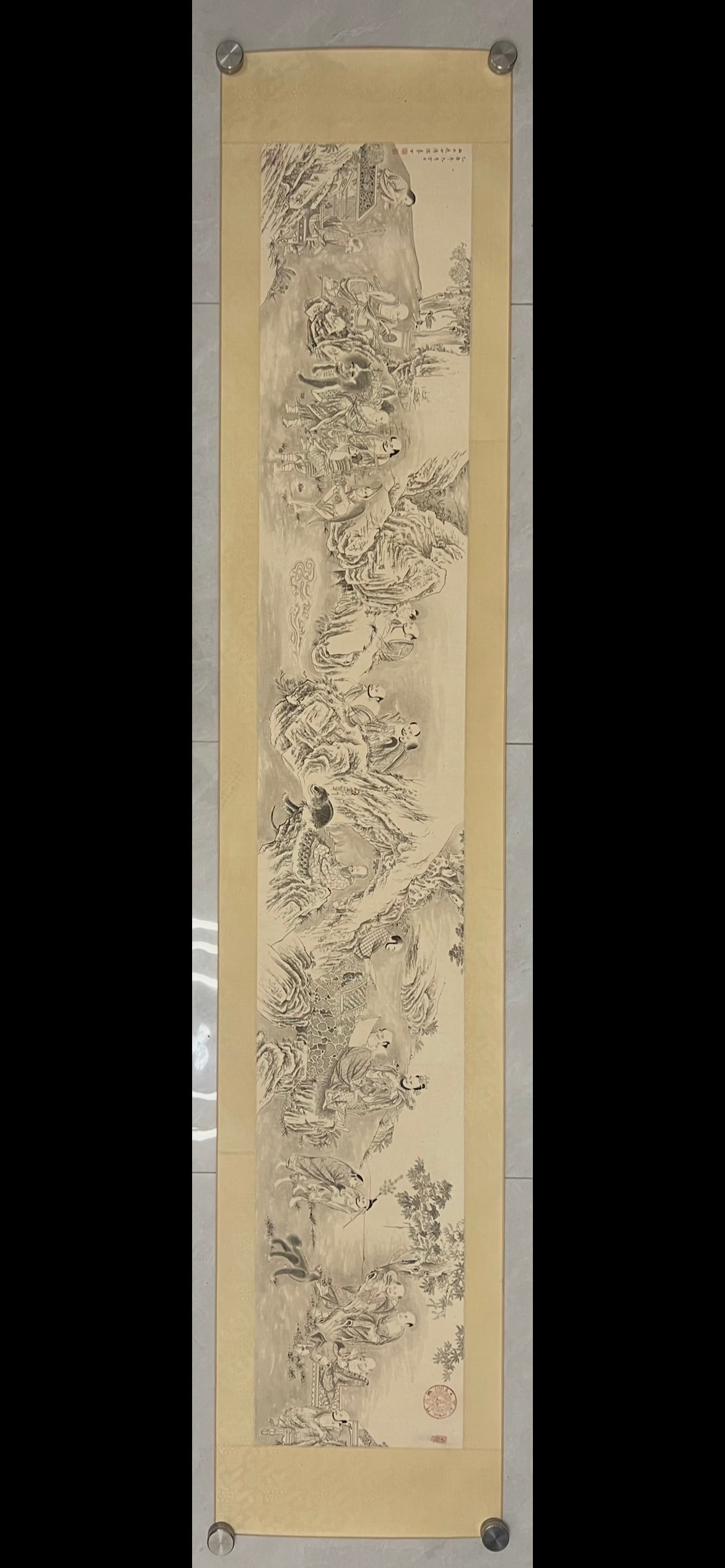 Pu Ru Arhat Drawing Book Mirror Center: Length: 240cm, Width: 39cm,