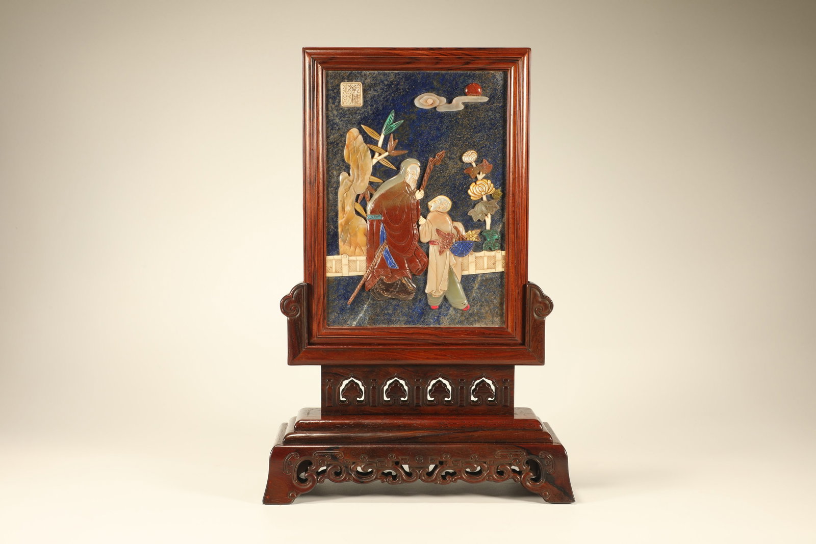 During the Qing Dynasty, Huanghua pear was embedded with lapis lazuli, and a hundred treasures were (1 of 8)