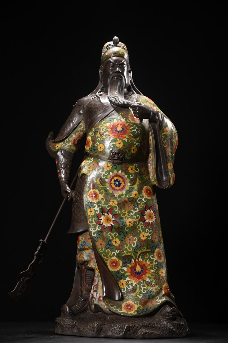 Qing Dynasty bronze body cloisonn é statue of Guan Gong (1 of 9)