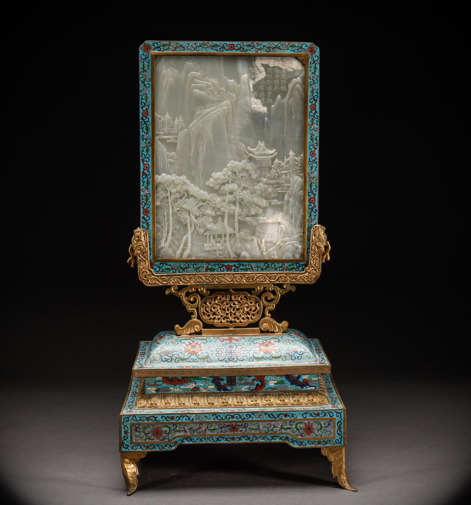 Bronze body cloisonne inlaid with Hotan Jade screen insert in the Qing Dynasty (1 of 13)
