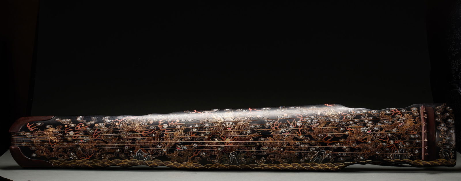 Qing Dynasty Nanmu carved lacquer painted seven stringed qin (1 of 10)