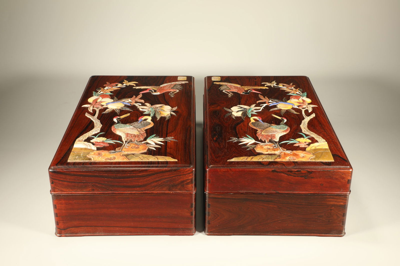 Qing Dynasty Huanghua Pear with Hundred Treasures and Birthday Celebrations in Pair Boxes (1 of 7)