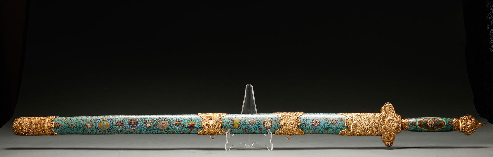 Qing Dynasty Copper Body Enamel Colored Gilded Golden Dragon Pattern Sword (1 of 10)