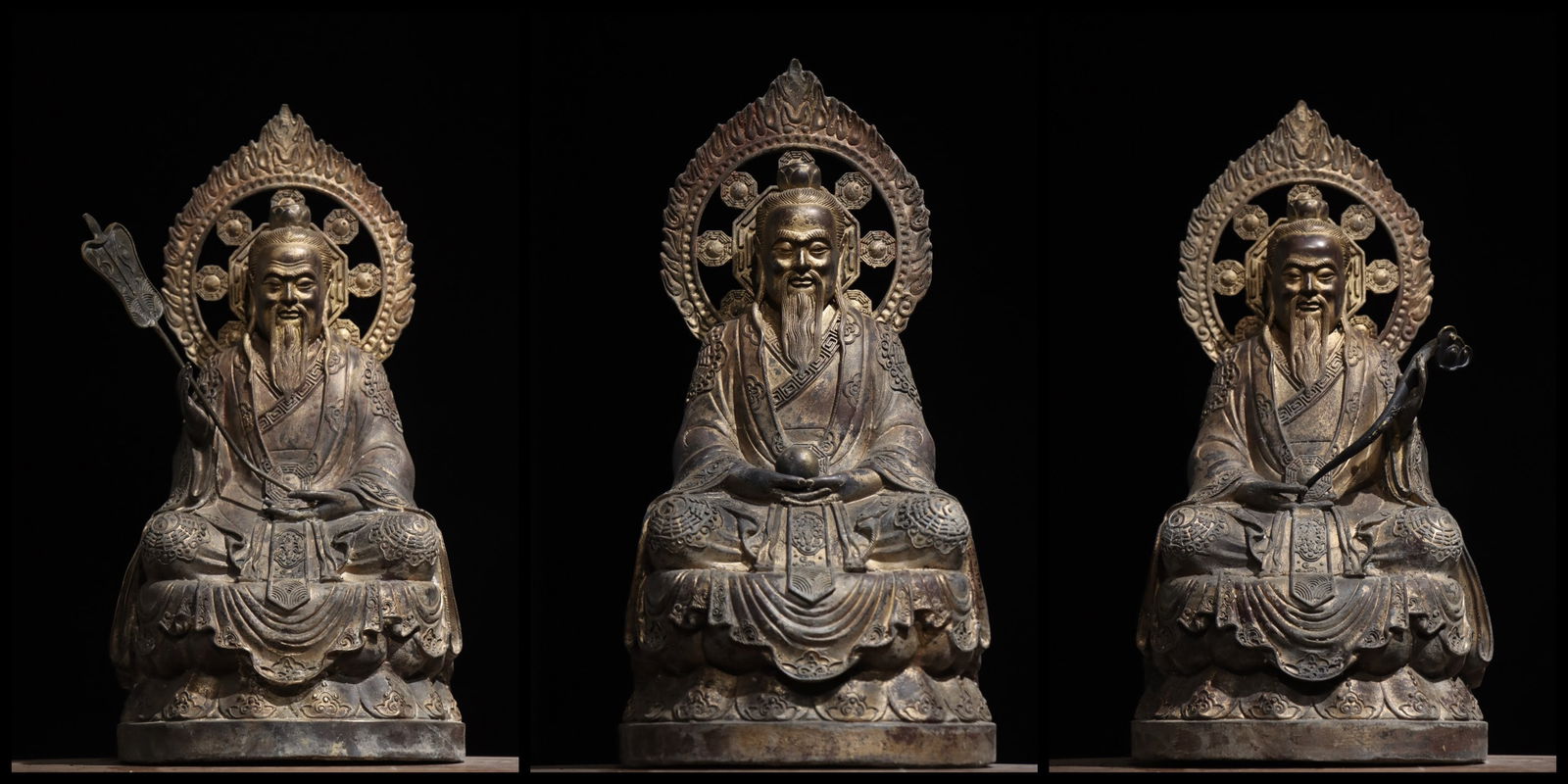 Bronze gilded Three Qing Dynasty statues from the Qing Dynasty (1 of 9)