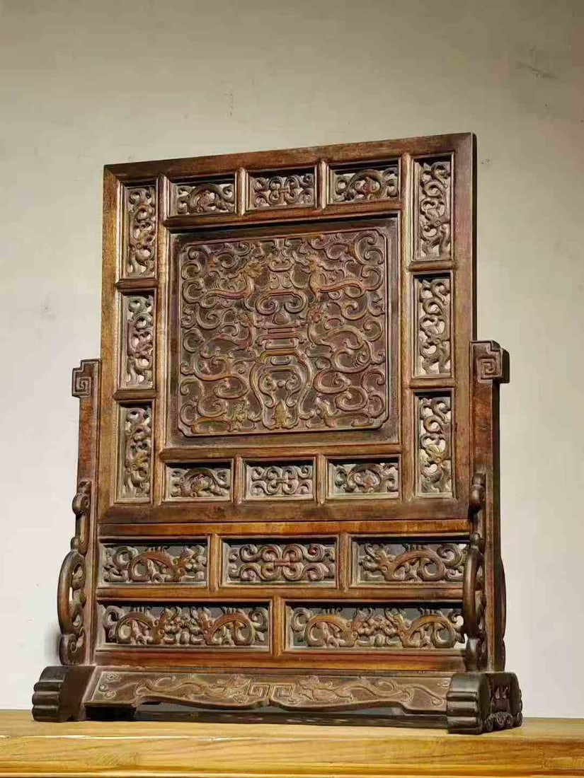 Qing Dynasty Huanghua Pear Screen: Height: 70cm, Width: 54cm,