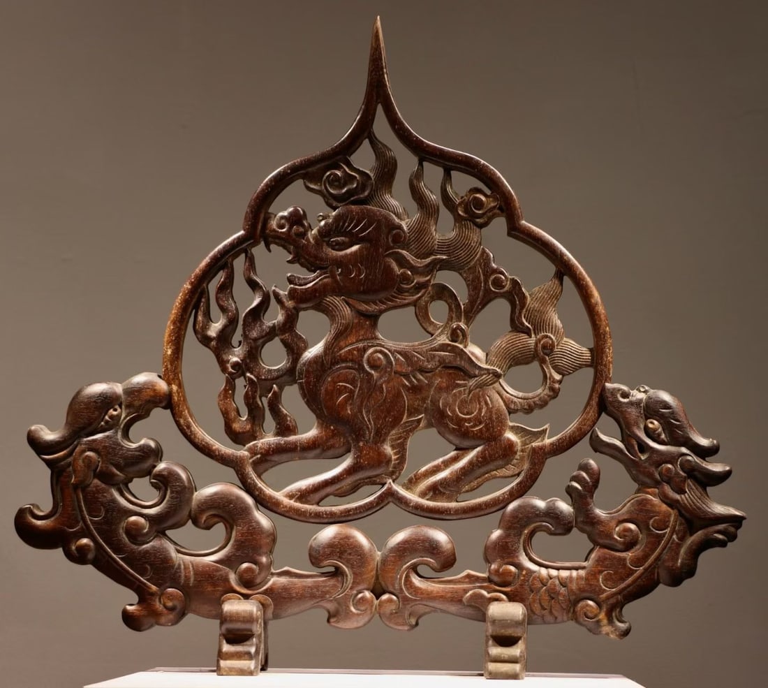 Qing Dynasty Huanghua Pear Case Screen: Height: 55cm, Width: 60cm,