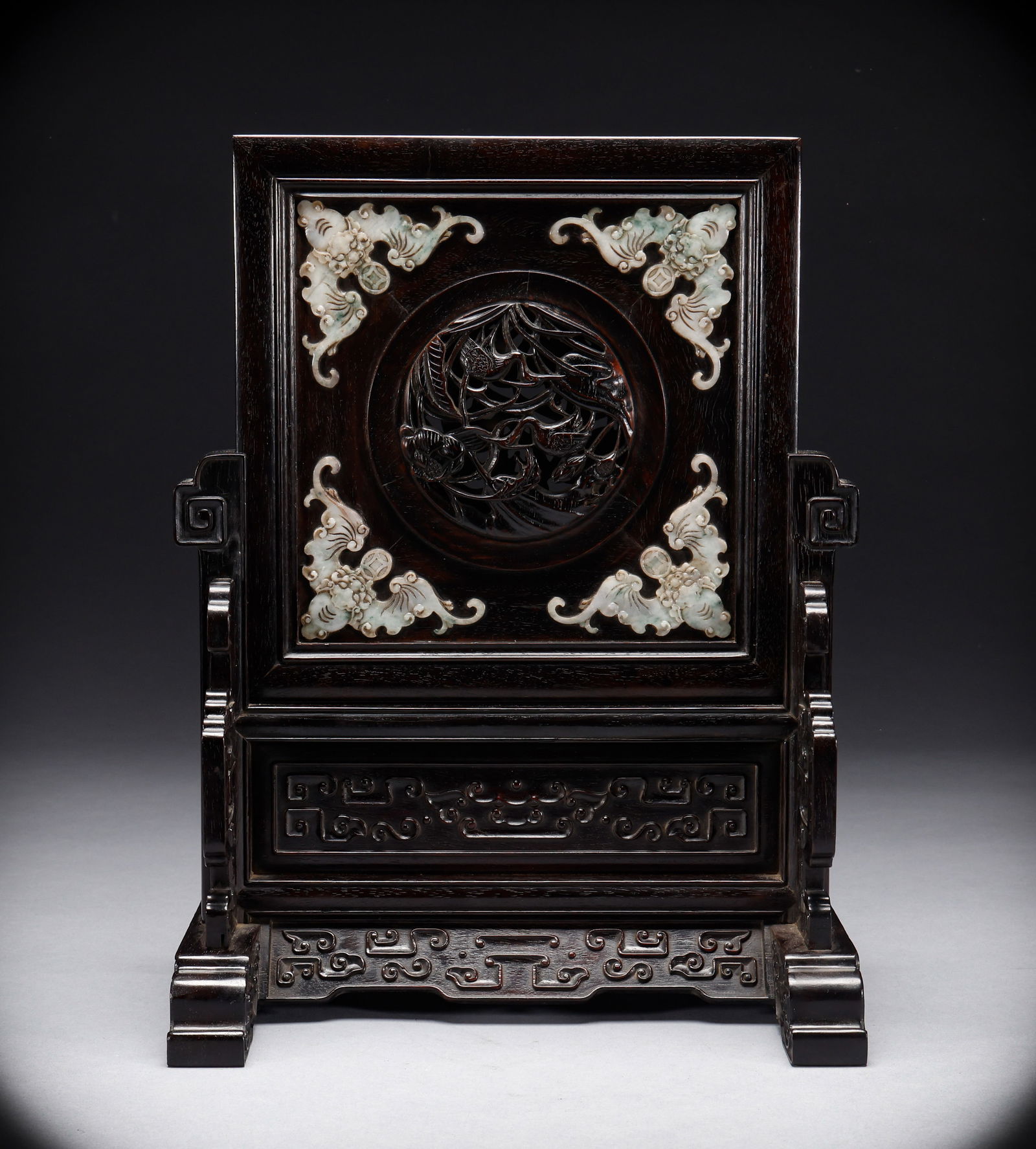 Qing Dynasty rosewood inlaid with jade screen (1 of 8)