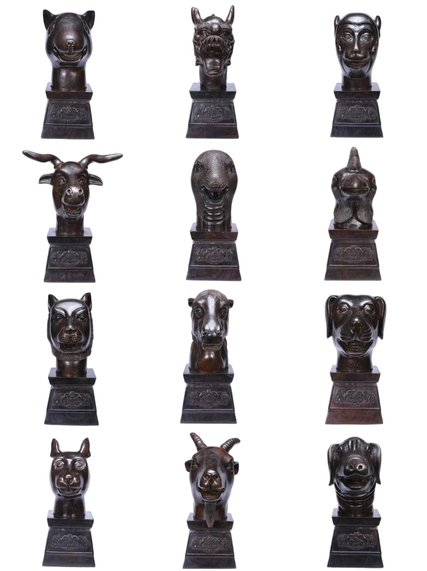 A set of carved animal heads of the twelve zodiac animals in Qing Dynasty agarwood (1 of 7)