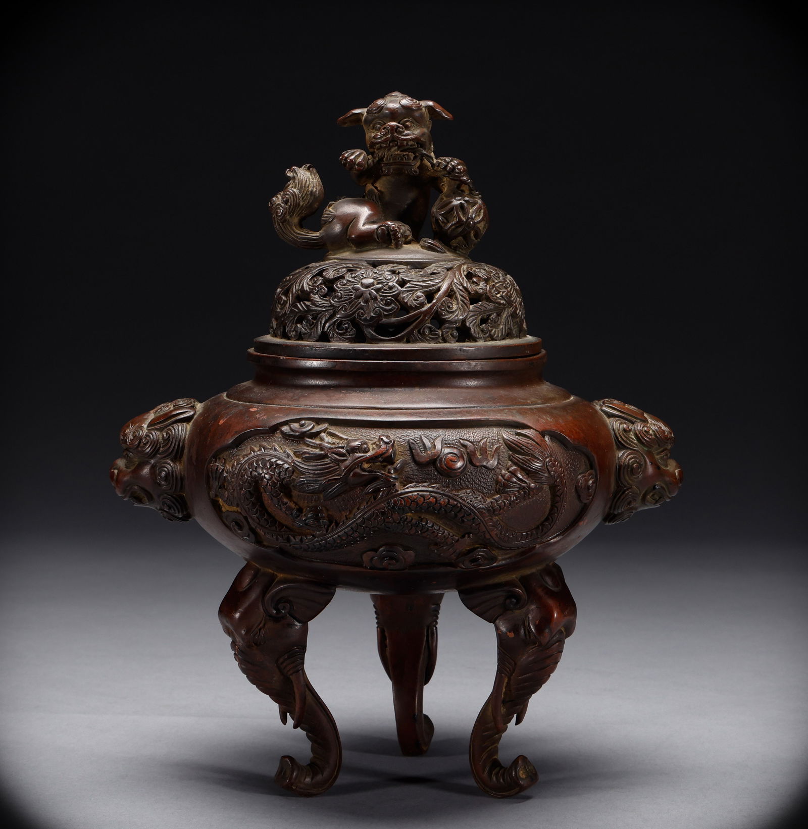 Qing Dynasty copper three legged furnace (1 of 9)