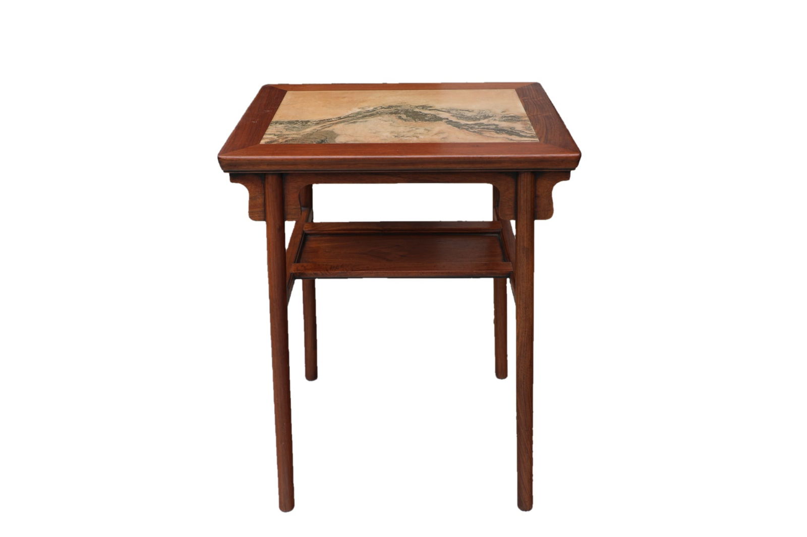 Qing Dynasty Huanghua Pear Embedded with Cloud Stone Table: Length: 54cm, Width: 42cm, Height: 70cm,