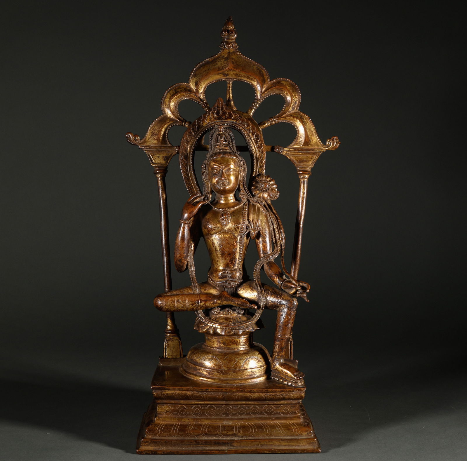 Ming Dynasty Copper Gilded Thinking Guanyin Statue: Height: 51cm, Width: 21cm, Weight: 7154g