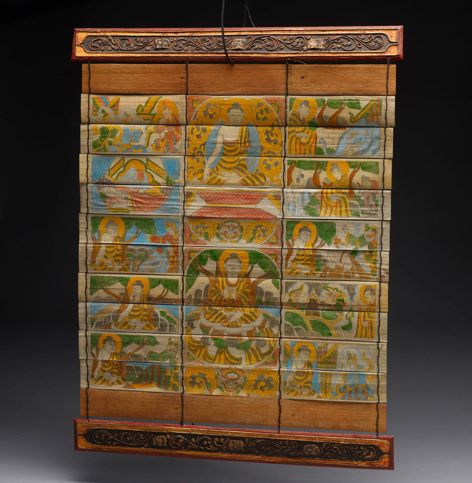 Bamboo Leaf Buddha Board Painting in the Qing Dynasty: Height: 64cm, Width: 46cm,