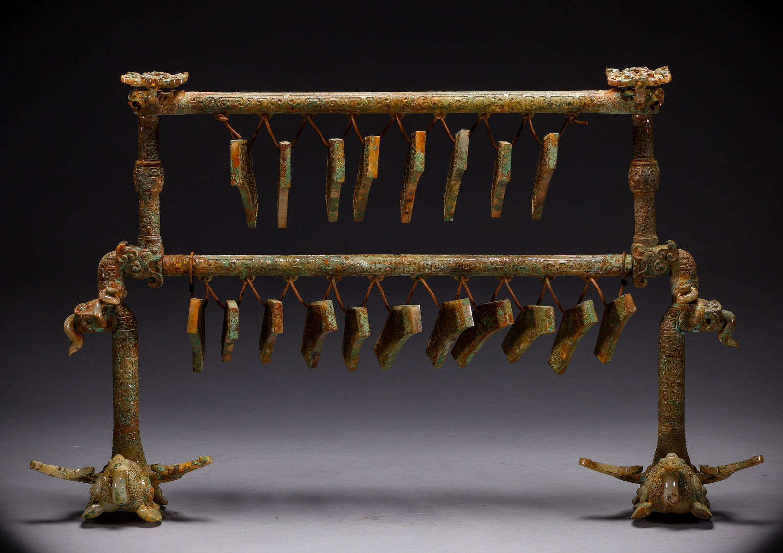 Hotan Jade musical instrument chime before the Ming Dynasty: Height: 46cm, Width: 56cm, Weight: 6959g