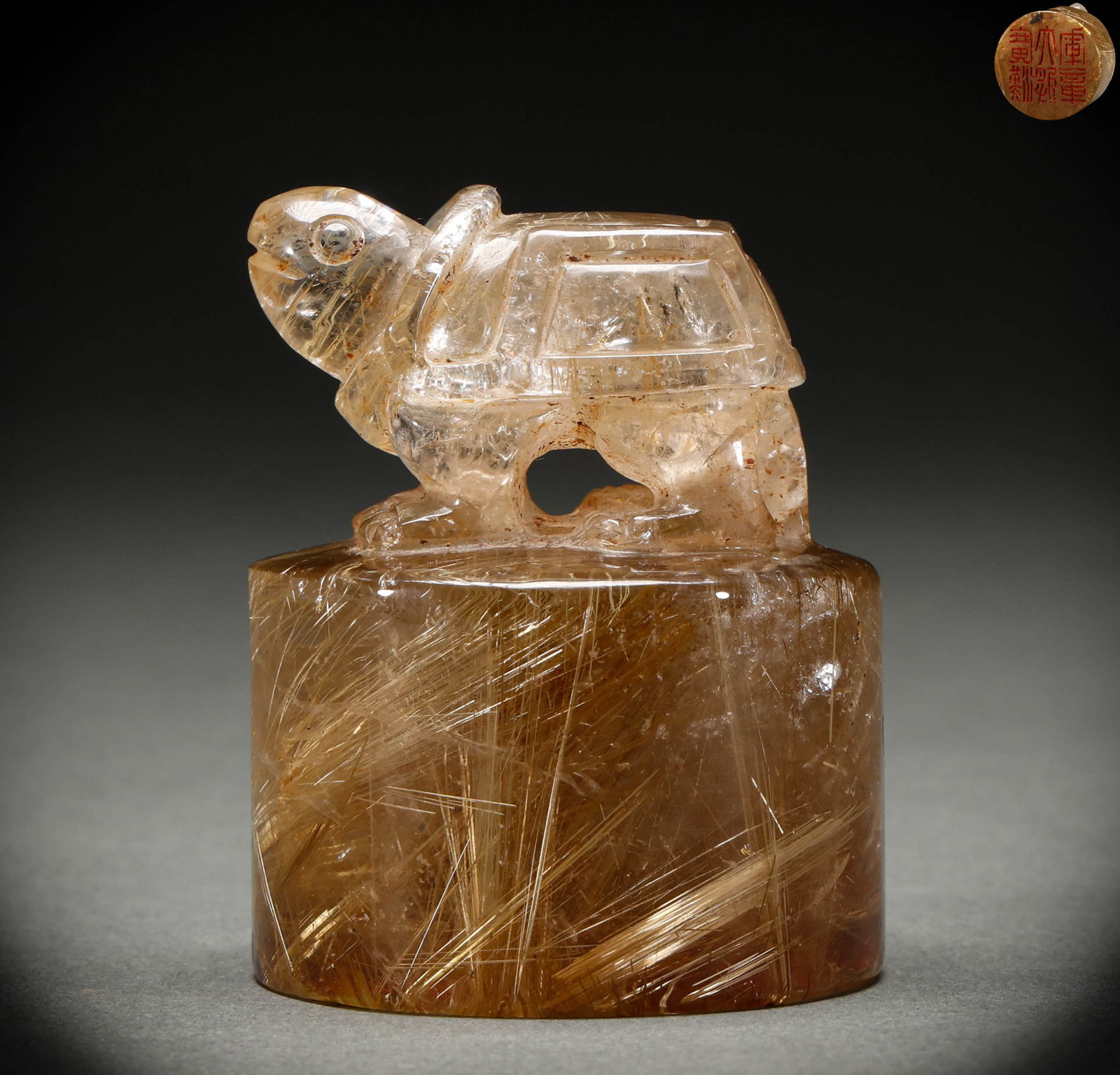 Qing Dynasty Golden Crystal Seal: Height: 6.5cm, Width: 5.2cm, Weight: 232g
