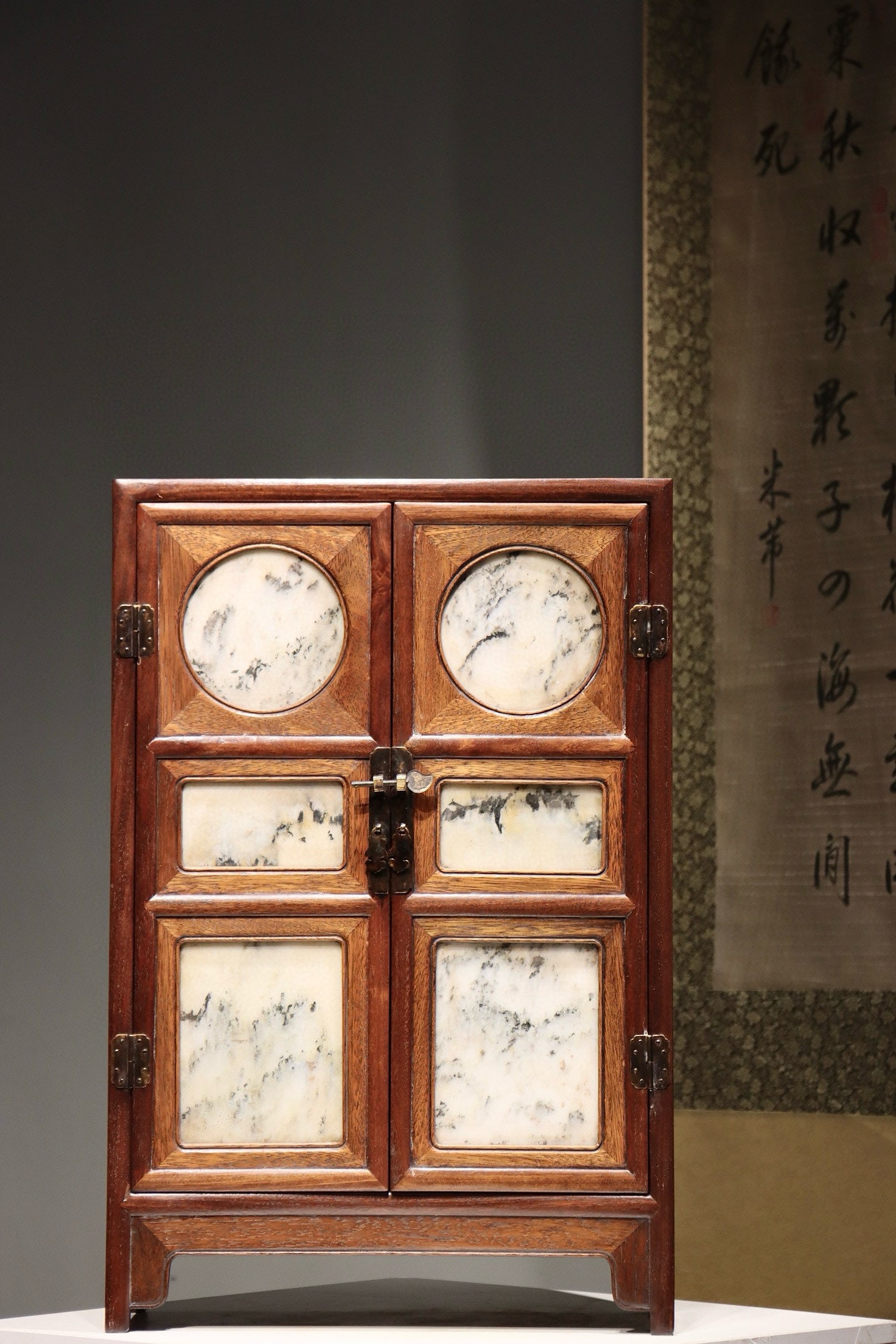 Qing Dynasty Huanghua Pear Embedded Cloud Stone Storage Box: Length: 50cm, Width: 21cm, Height: 75cm,