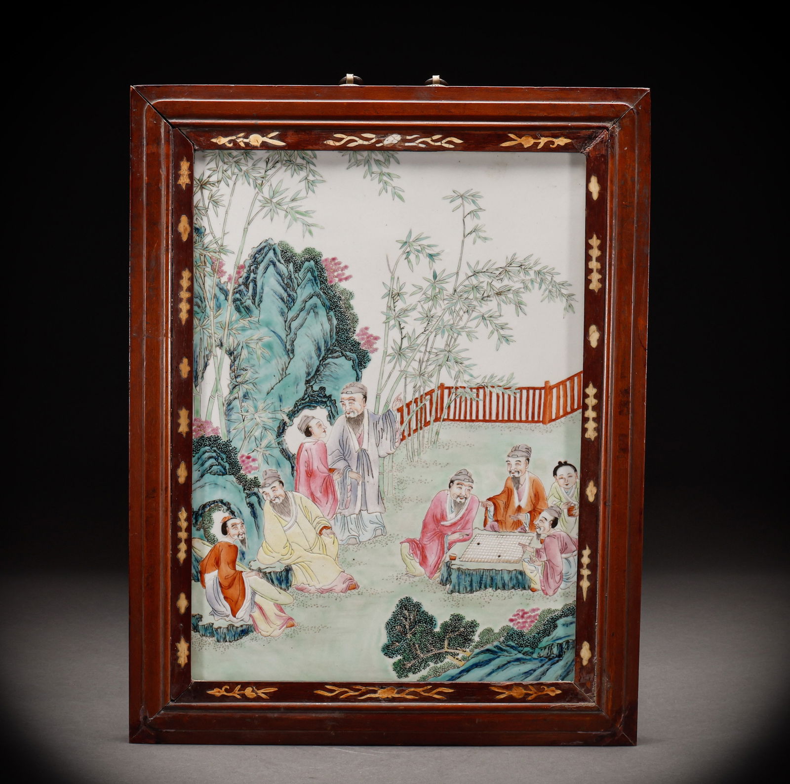 Qing Dynasty Pink Character Story Pattern Hanging Screen: Height: 45cm, Width: 35.5cm, Weight: 3064g