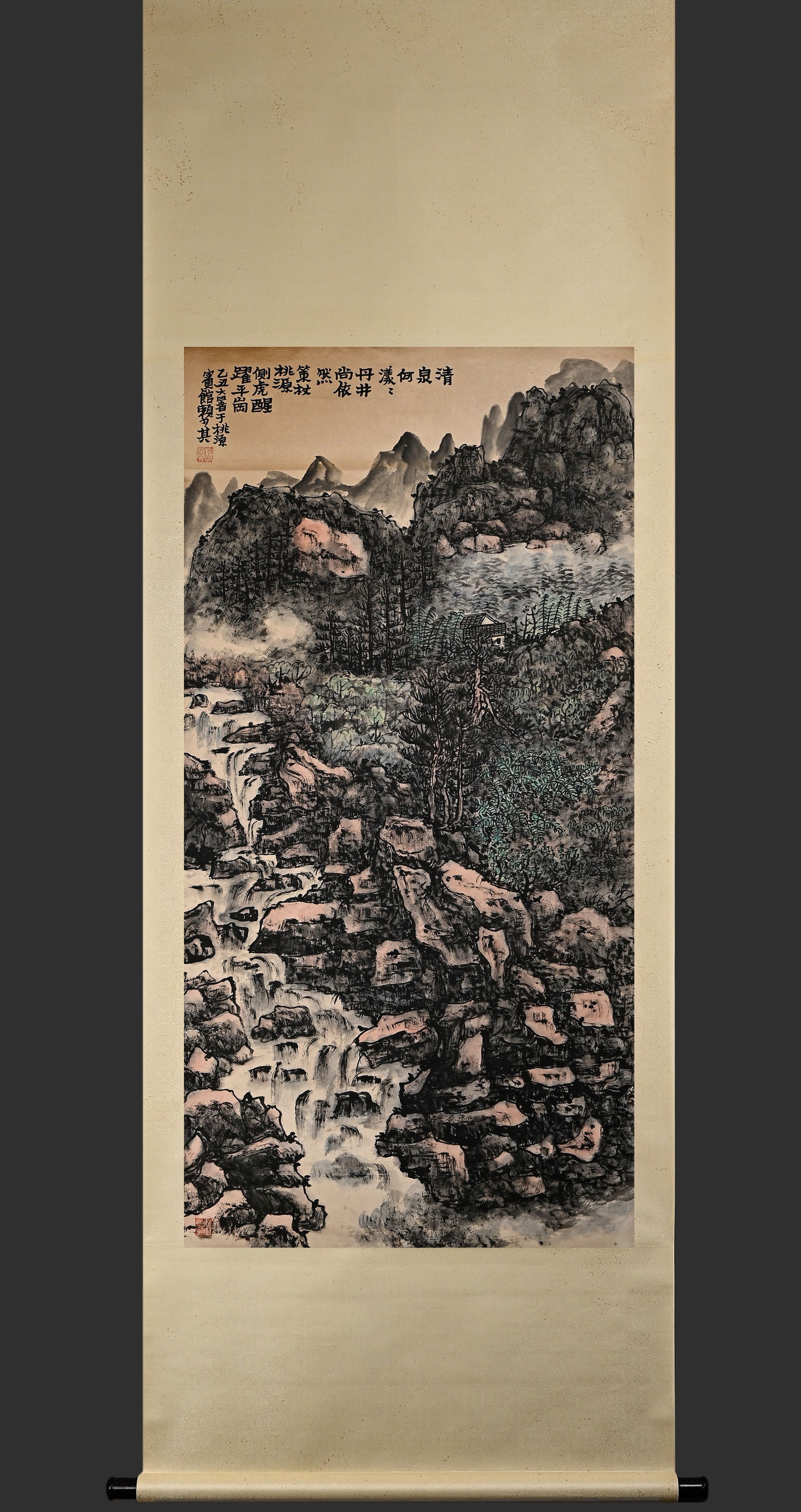 Lai Shaoqi's Taoyuan Landscape Drawing Manuscript Vertical Axis: Height: 137cm, Width: 68cm,