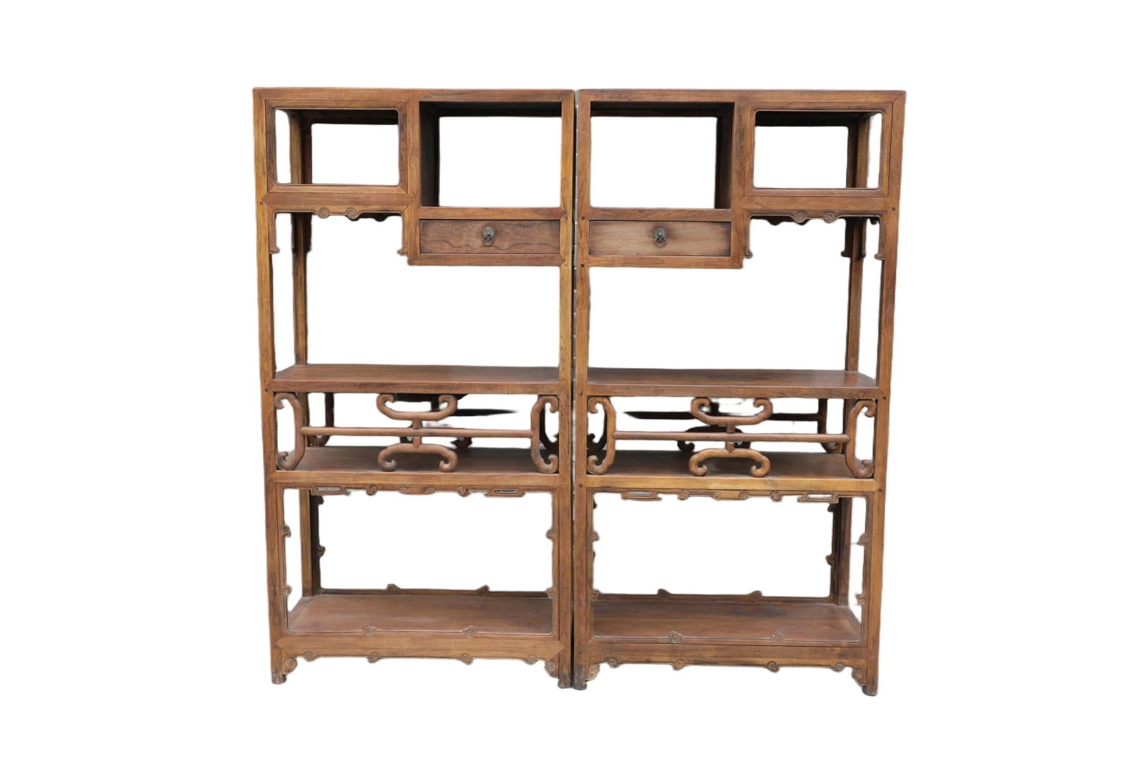 A pair of Huanghua pear multi treasure cabinets from the Qing Dynasty: Length: 65cm, Width: 28cm, Height: 126cm,