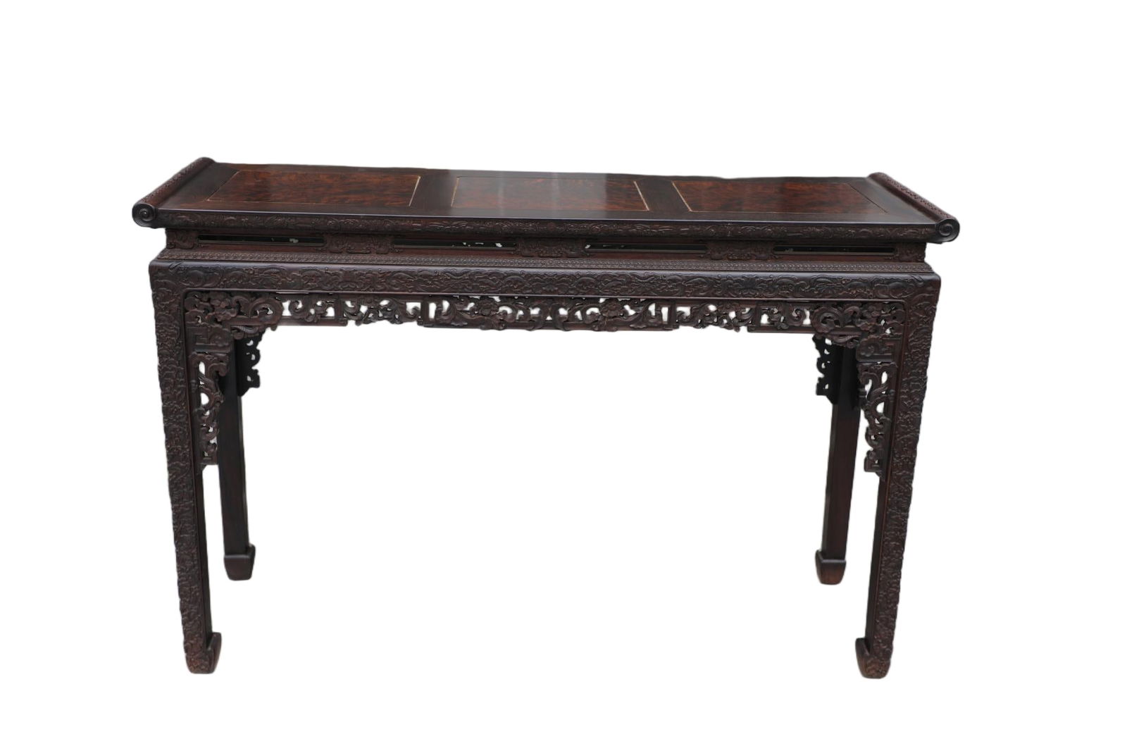 Qing Dynasty Purple Sandalwood Carving Passionfruit Pattern Embedded with Cherry Wood Strips: Length: 128cm, Width: 40cm, Height: 86cm,