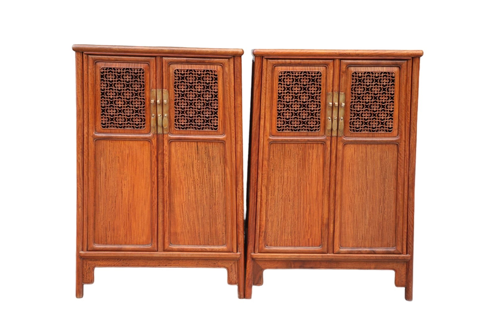 Yellow Pear Translucent Carving Lingzhi Pattern Corner Cabinet, Pair (1 of 7)