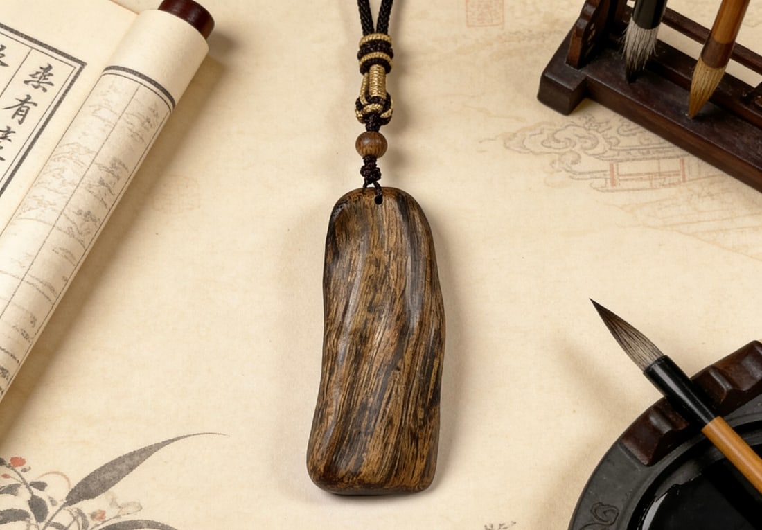 Qing Dynasty agarwood accessories: Height: 5.8cm, Width: 2.3cm, Weight: 432g