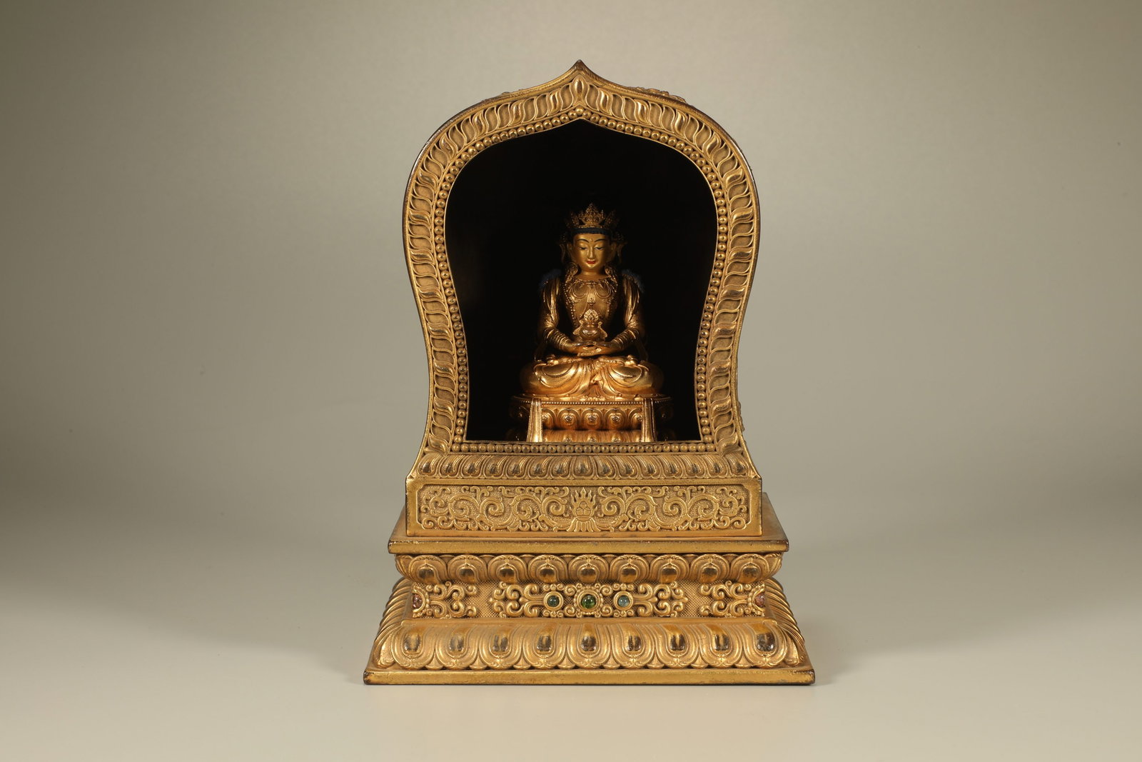 Bronze gilded statue of longevity Buddha: Height: 18cm, Width: 13cm,