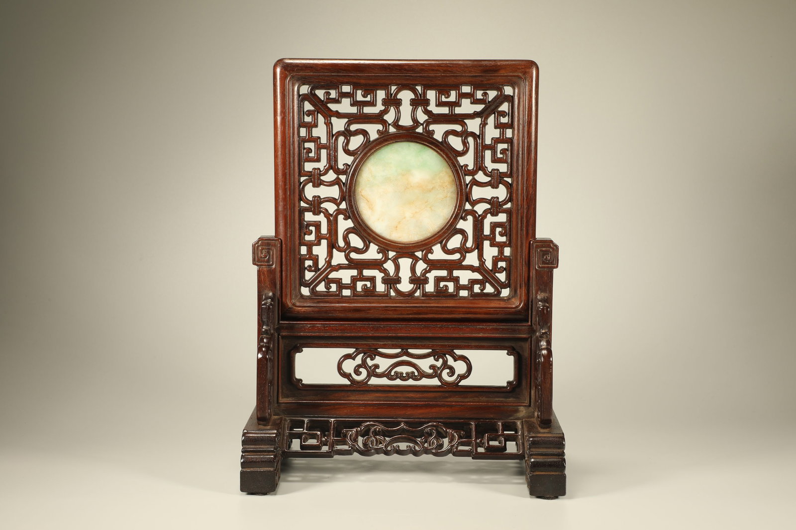 Huanghua pear inlaid with jade carving, landscape poetry and prose inserted screen (1 of 7)