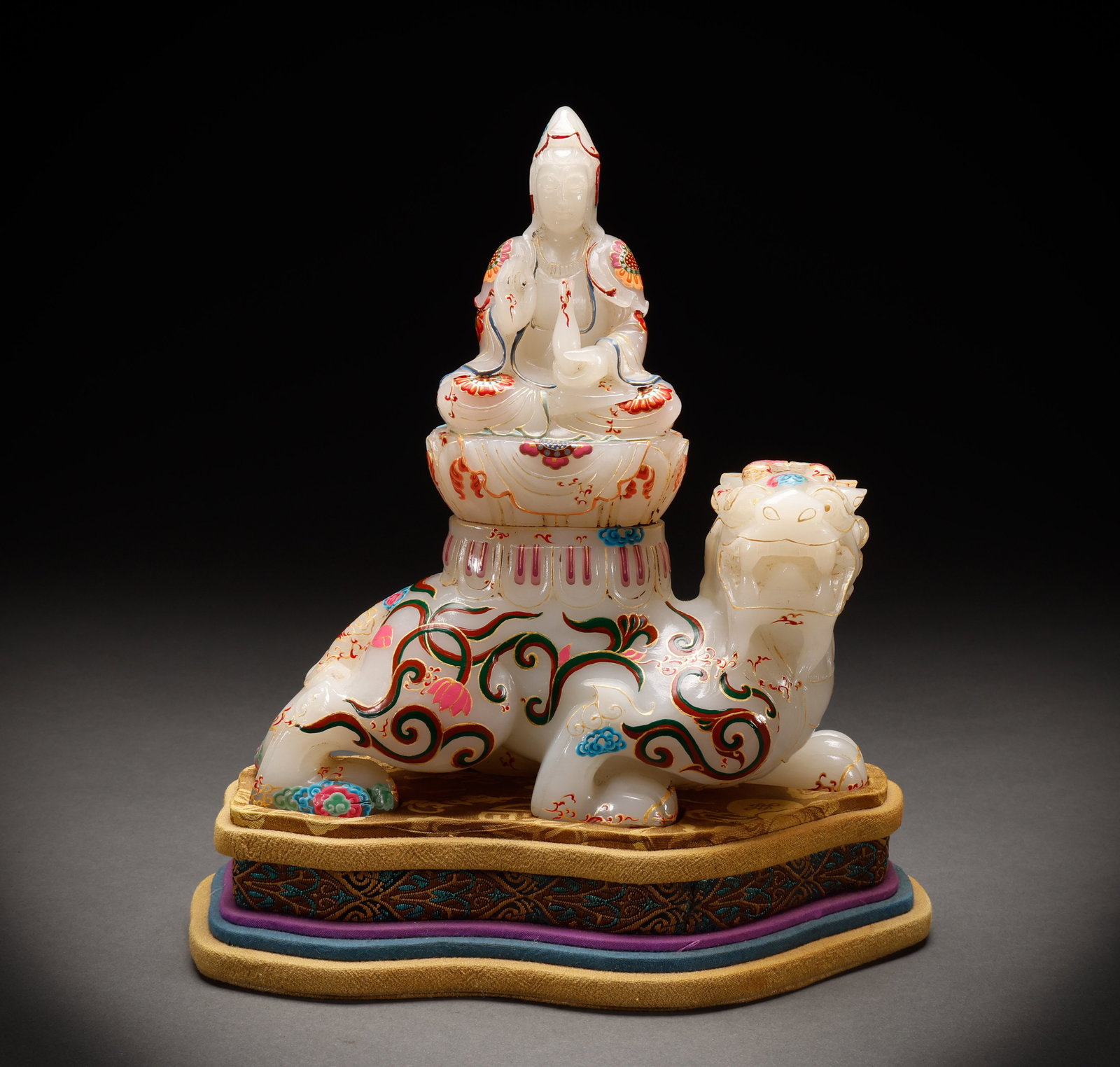 Qing Dynasty Hotan Jade Painted Bodhisattva Statue (1 of 11)
